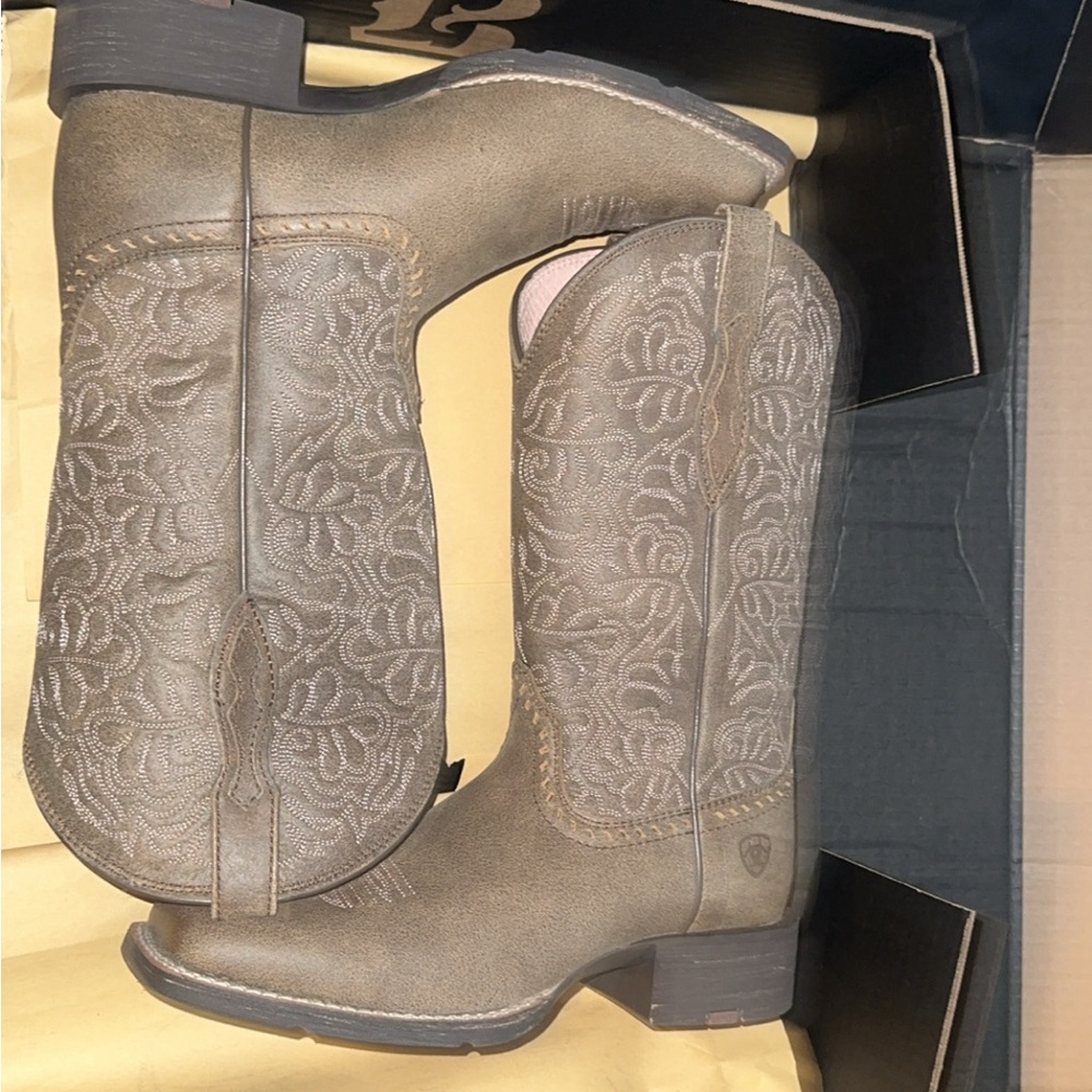 Ariat Taupe Lace-Up Western Embroidered Boots